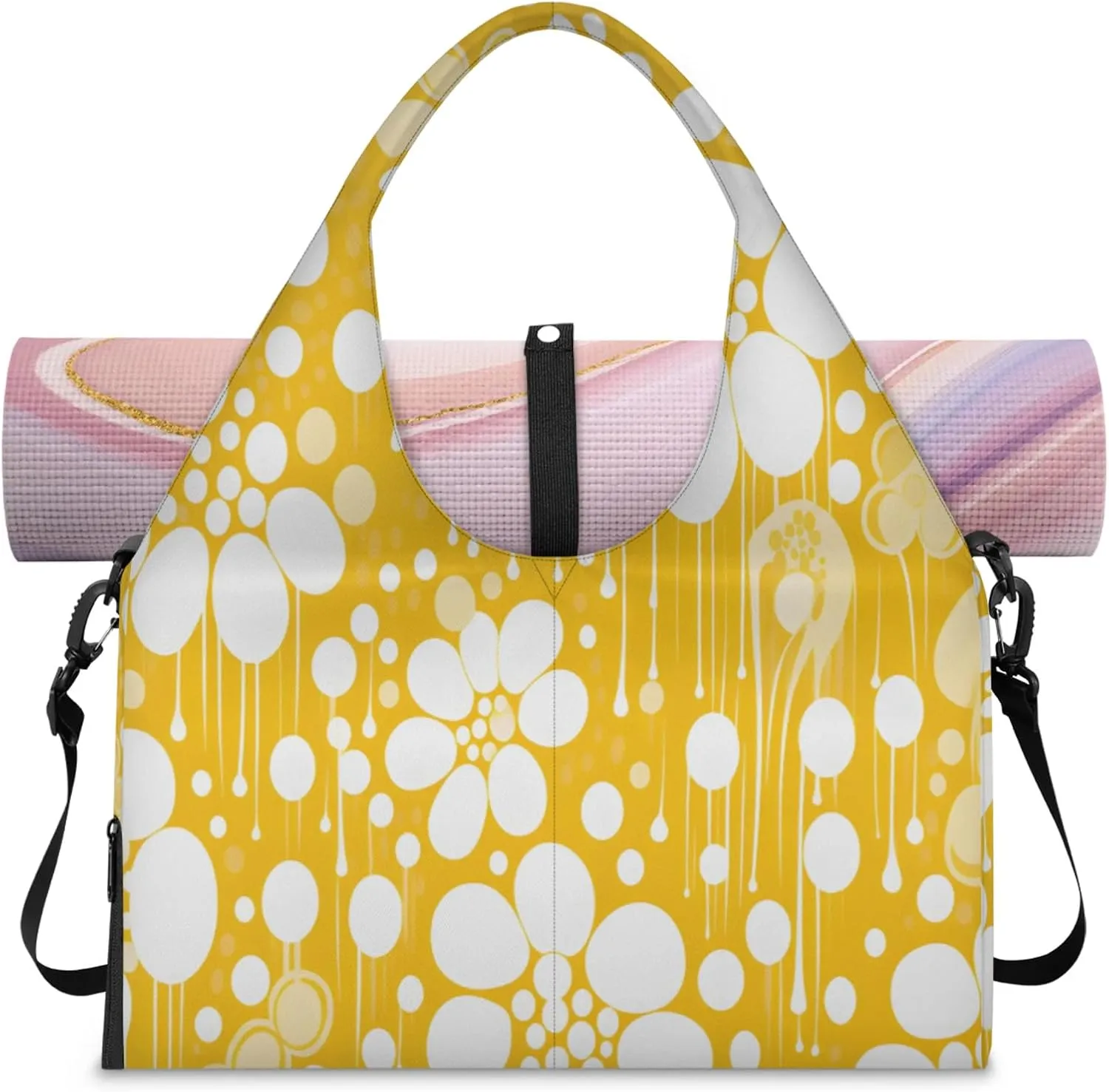 Yellow flowers Women's Yoga Gym Bag - Adjustable shoulder strap with shoe compartment, large gym bag with multiple pockets for yoga mat, gym equipment and travel accessories