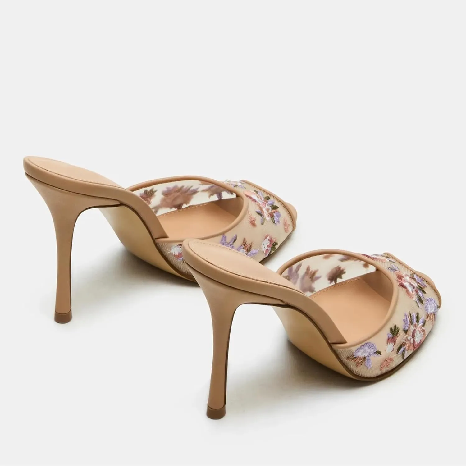 Yishaweiqi Women's Mesh Heeled Sandals Peep Toe Mules Slip on Stiletto High Heels Dress Sexy Slide Sandals
