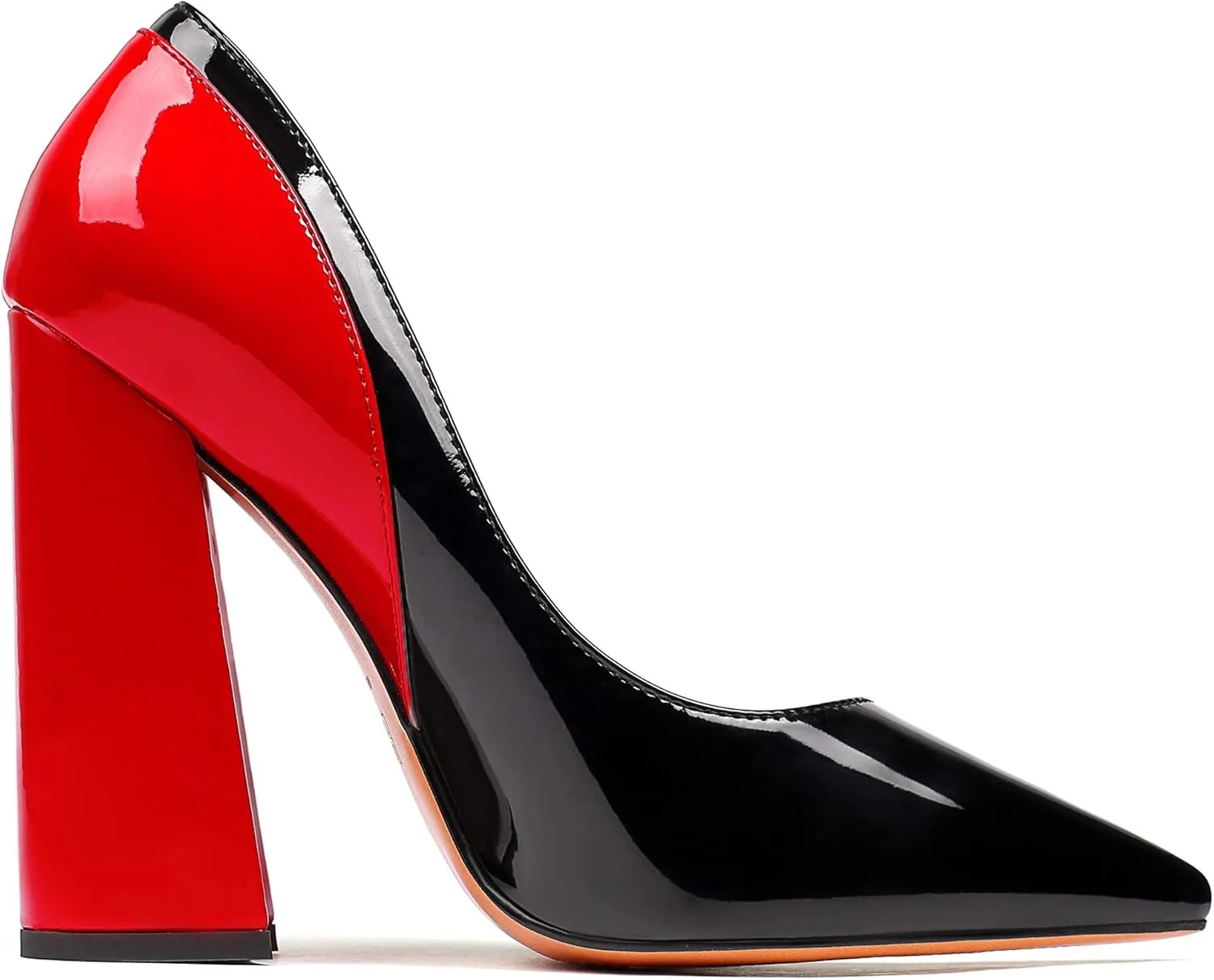 YODEKS Women's Block High Heel Pumps Sexy Pointed Toe Heels Slip On High Heel Comfort Shoes, 4.7 Inches Patent Lesther Business Shoes for Party Office Wedding Dress