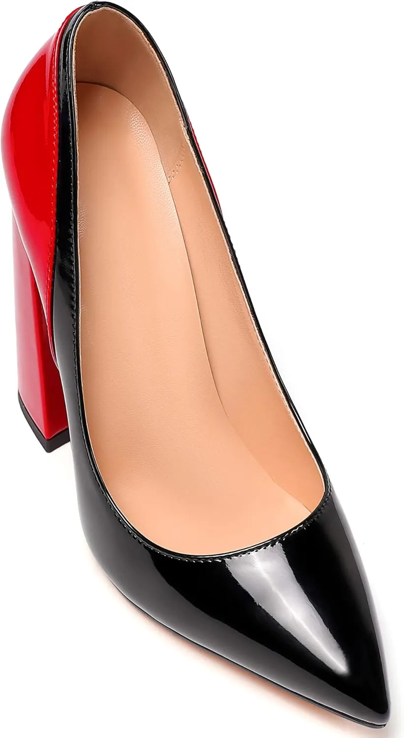 YODEKS Women's Block High Heel Pumps Sexy Pointed Toe Heels Slip On High Heel Comfort Shoes, 4.7 Inches Patent Lesther Business Shoes for Party Office Wedding Dress