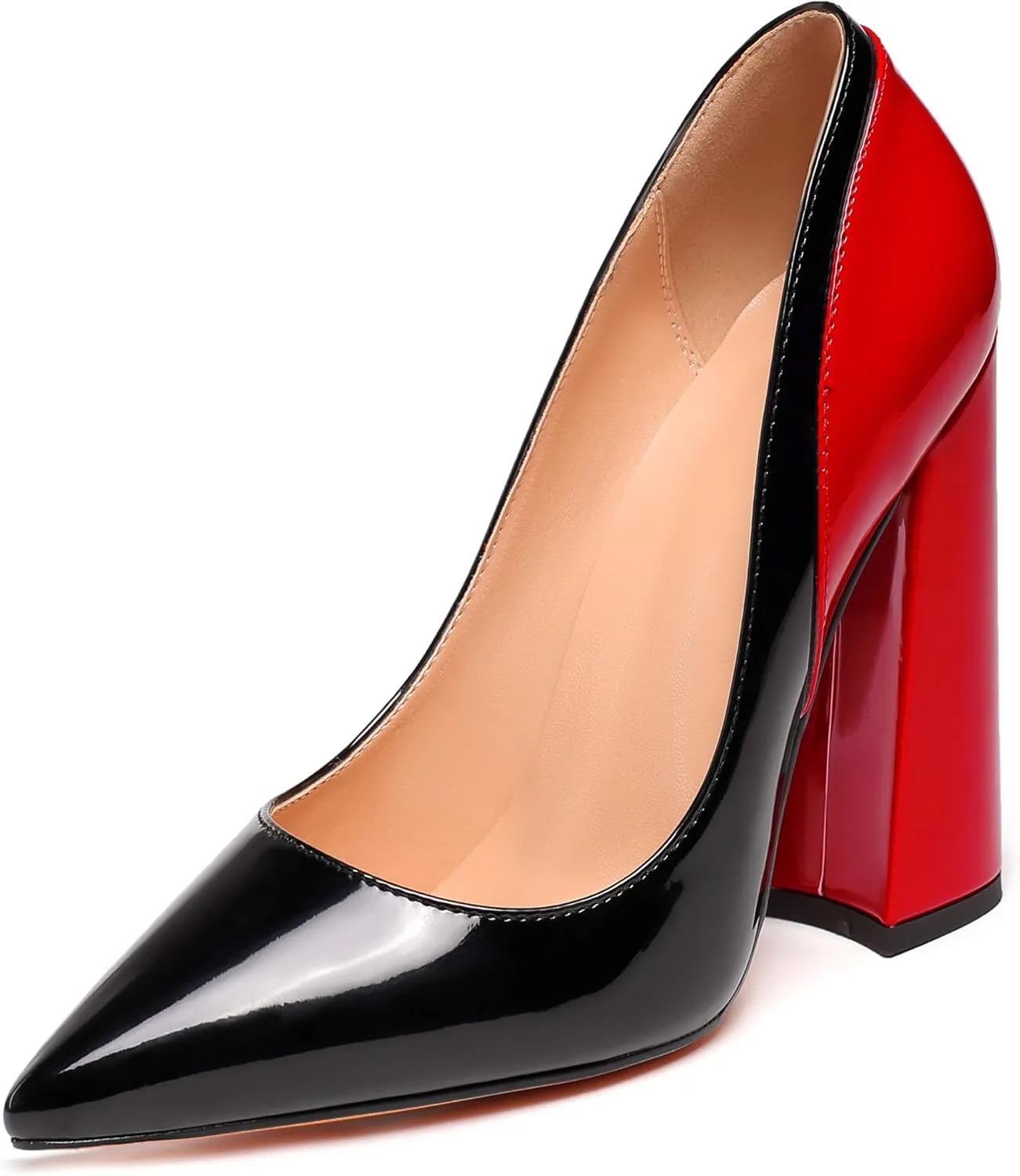 YODEKS Women's Block High Heel Pumps Sexy Pointed Toe Heels Slip On High Heel Comfort Shoes, 4.7 Inches Patent Lesther Business Shoes for Party Office Wedding Dress