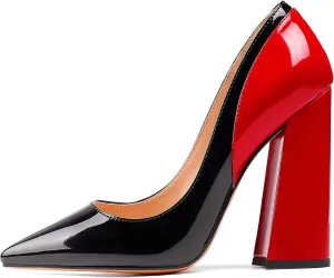YODEKS Women's Block High Heel Pumps Sexy Pointed Toe Heels Slip On High Heel Comfort Shoes, 4.7 Inches Patent Lesther Business Shoes for Party Office Wedding Dress