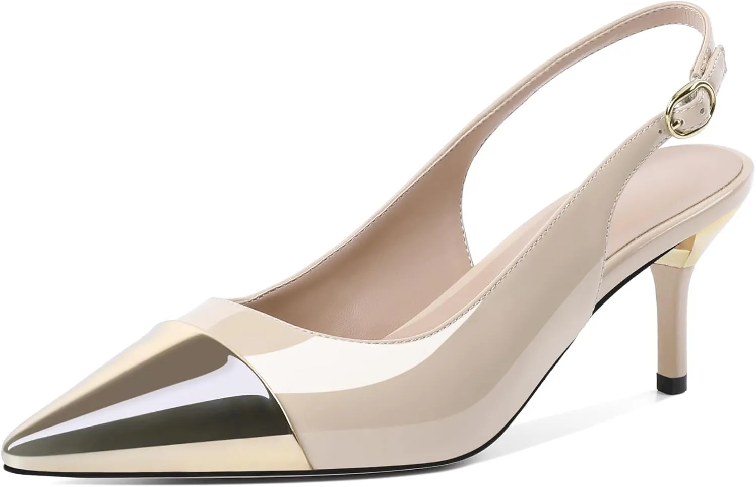 YODEKS Women's Slingback Heels Cap Toe Shoes Pointed Low Kitten Heel 2.5 Inch Pumps Two Tone Shoes for Casual Party Wedding Office