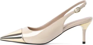 YODEKS Women's Slingback Heels Cap Toe Shoes Pointed Low Kitten Heel 2.5 Inch Pumps Two Tone Shoes for Casual Party Wedding Office
