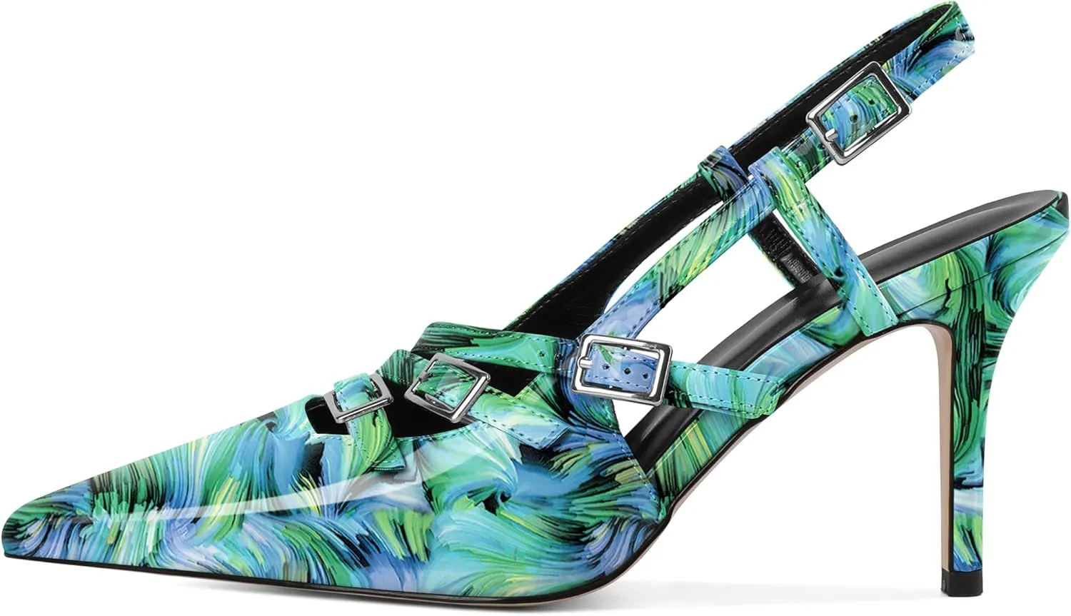 YODEKS Women's Slingback Heels Pointed Toe Buckle Straps High Heel Pumps 3.5 Inch Shoes Size 5-13