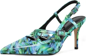 YODEKS Women's Slingback Heels Pointed Toe Buckle Straps High Heel Pumps 3.5 Inch Shoes Size 5-13