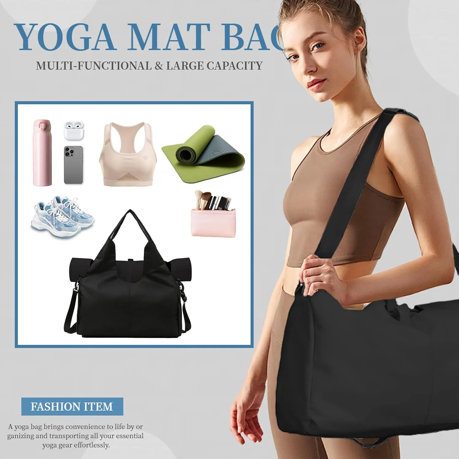 Yoga Mat Bag, Sport yoga Gym Bag for women, Lightweight yoga mat bag carrier with Yoga Strap, Carryall Yoga Tote Bag