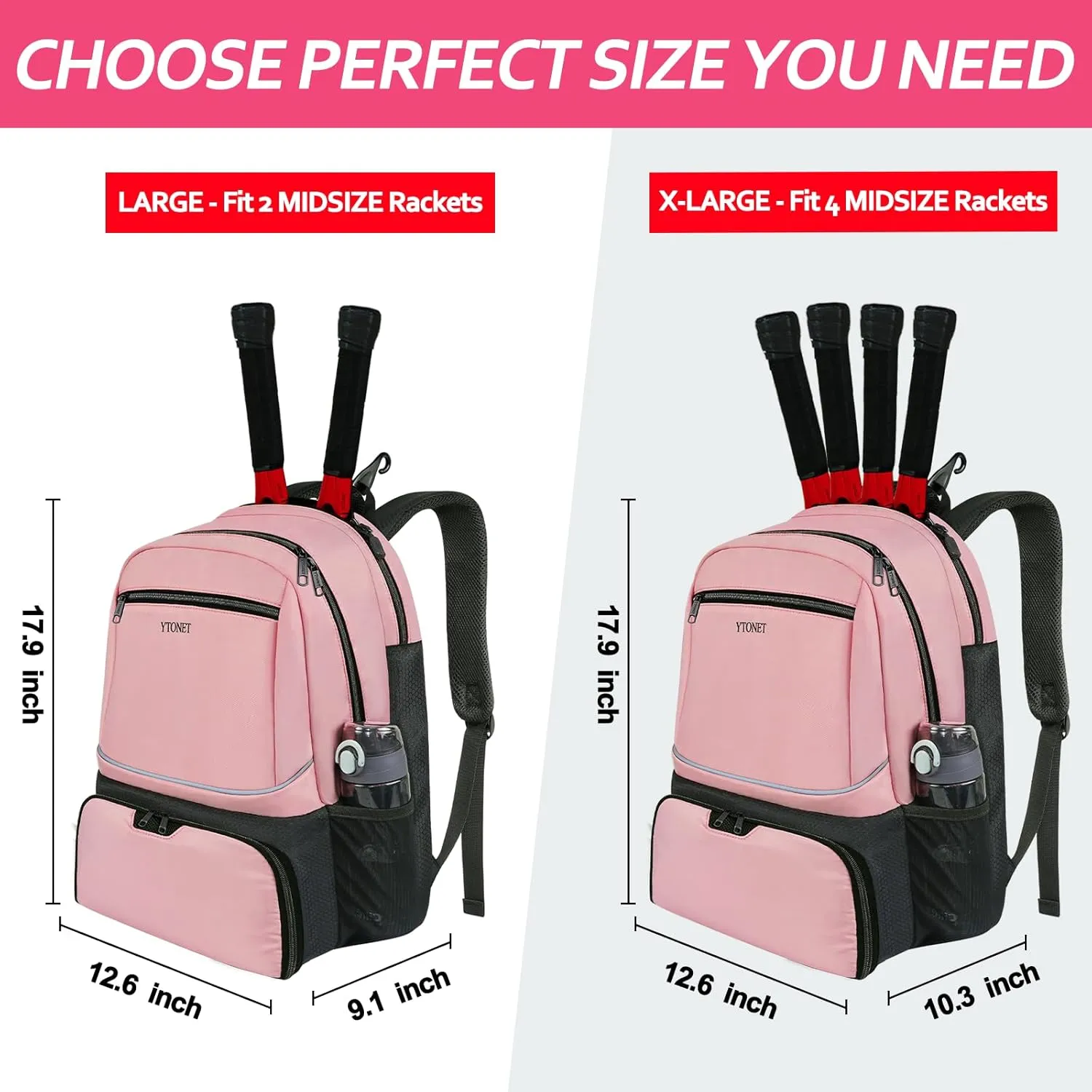 Ytonet Tennis Bag Tennis Backpack for Women Men 2 Rackets with Insulated Pocket Ventilated Shoe Compartment
