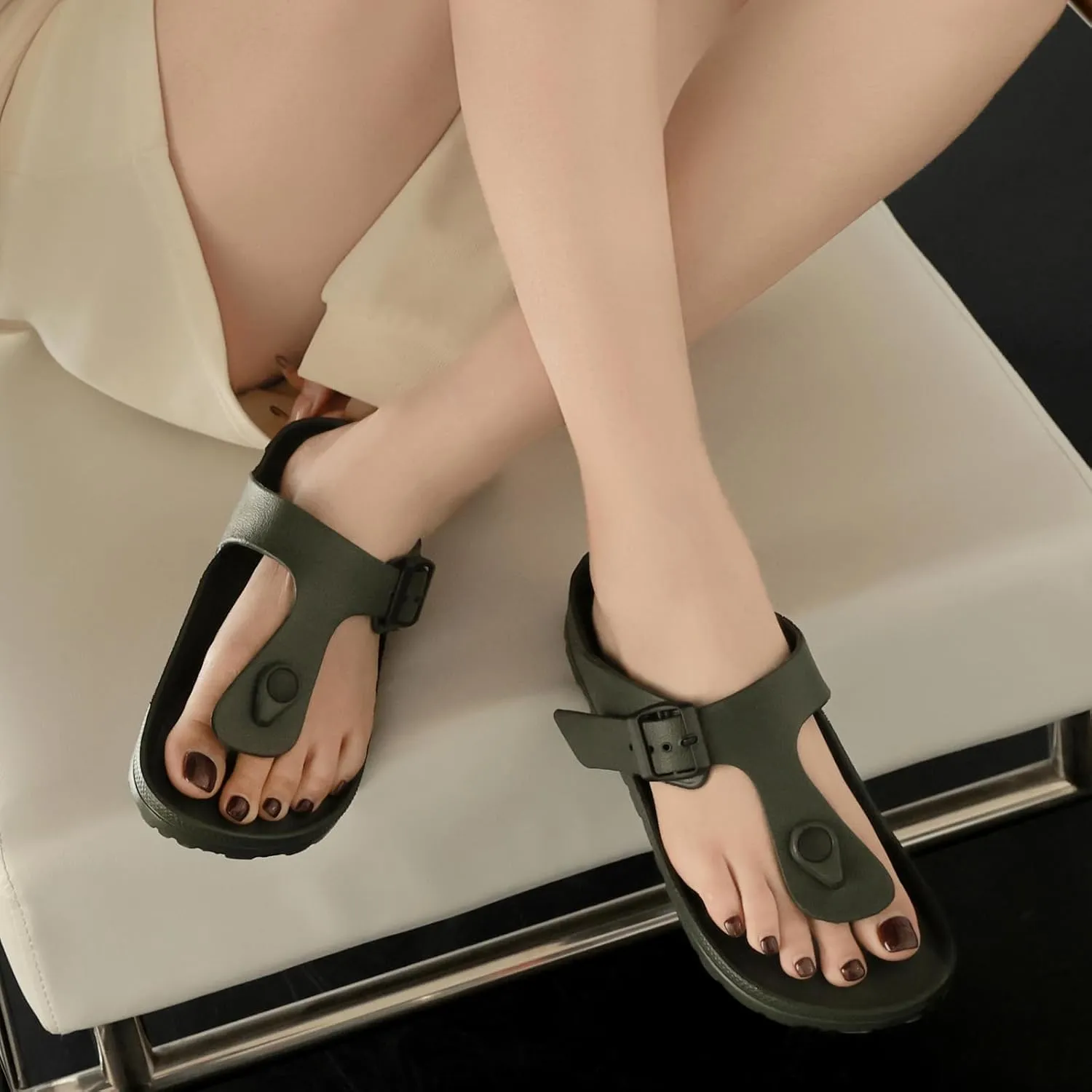 YUHITYGZGS Comfort Footbed EVA Thong Sandals for Women and Men Flip Flop with Arch Support Slip On Indoor Outdoor for Summer Beach Slides Adjustable Buckle