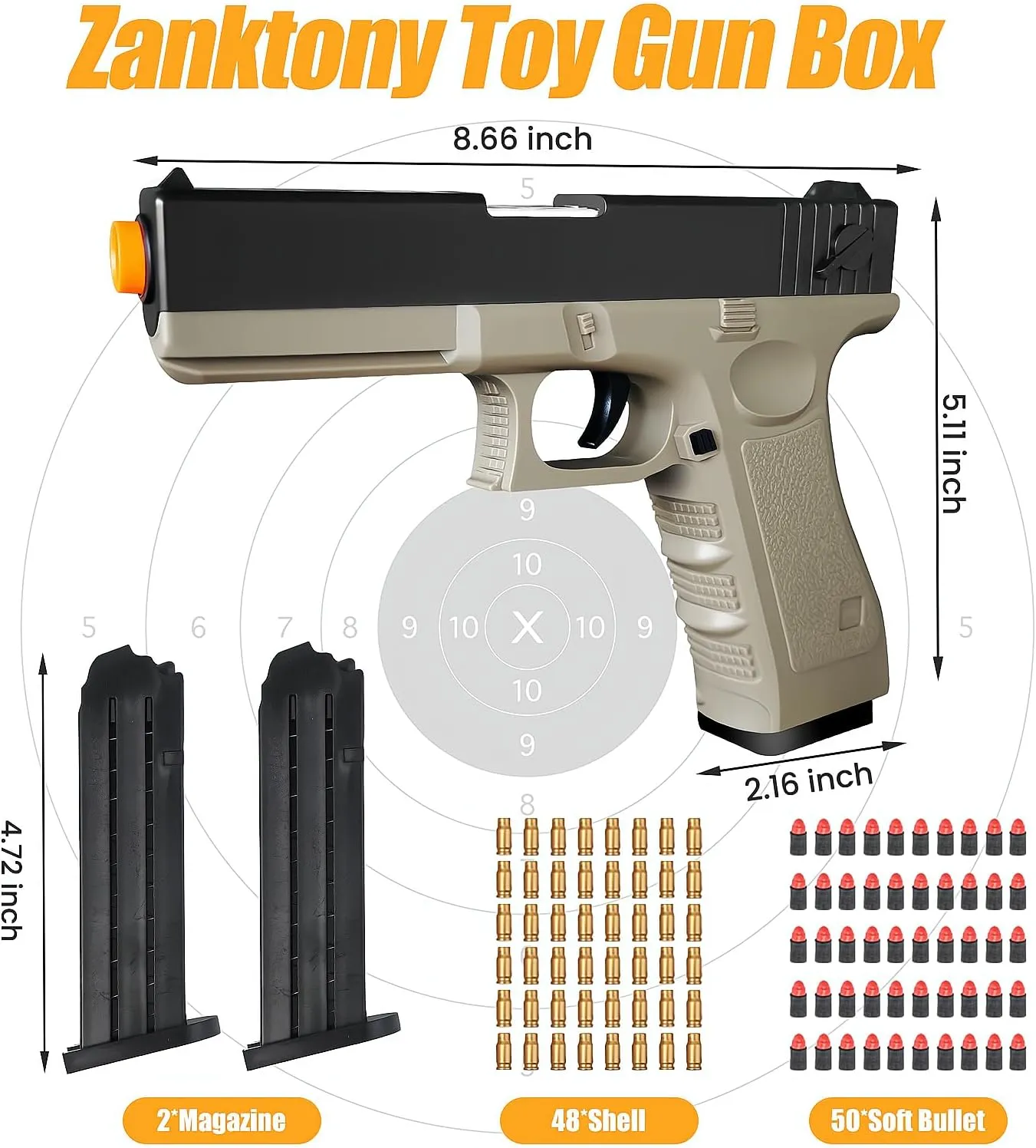 Zanktony Soft Bullet Toy Gun Shell Ejecting, Realistic Toy Pistol for Boys, Educational Play Gun Model, Halloween Christmas Birthday Gifts for Boys Kids Adults Age 8 