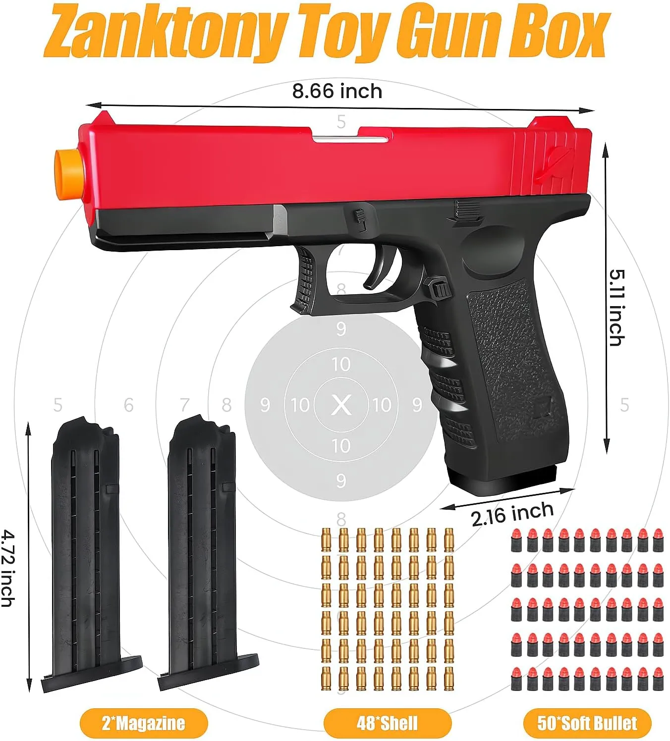 Zanktony Soft Bullet Toy Gun Shell Ejecting, Realistic Toy Pistol for Boys, Educational Play Gun Model, Halloween Christmas Birthday Gifts for Boys Kids Adults Age 8 