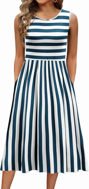 Zeagoo Women's Summer Tank Midi Dress with Pockets Floral Sleeveless A-Line Casual Loose T-Shirt Dresses Beach Sundress 2025