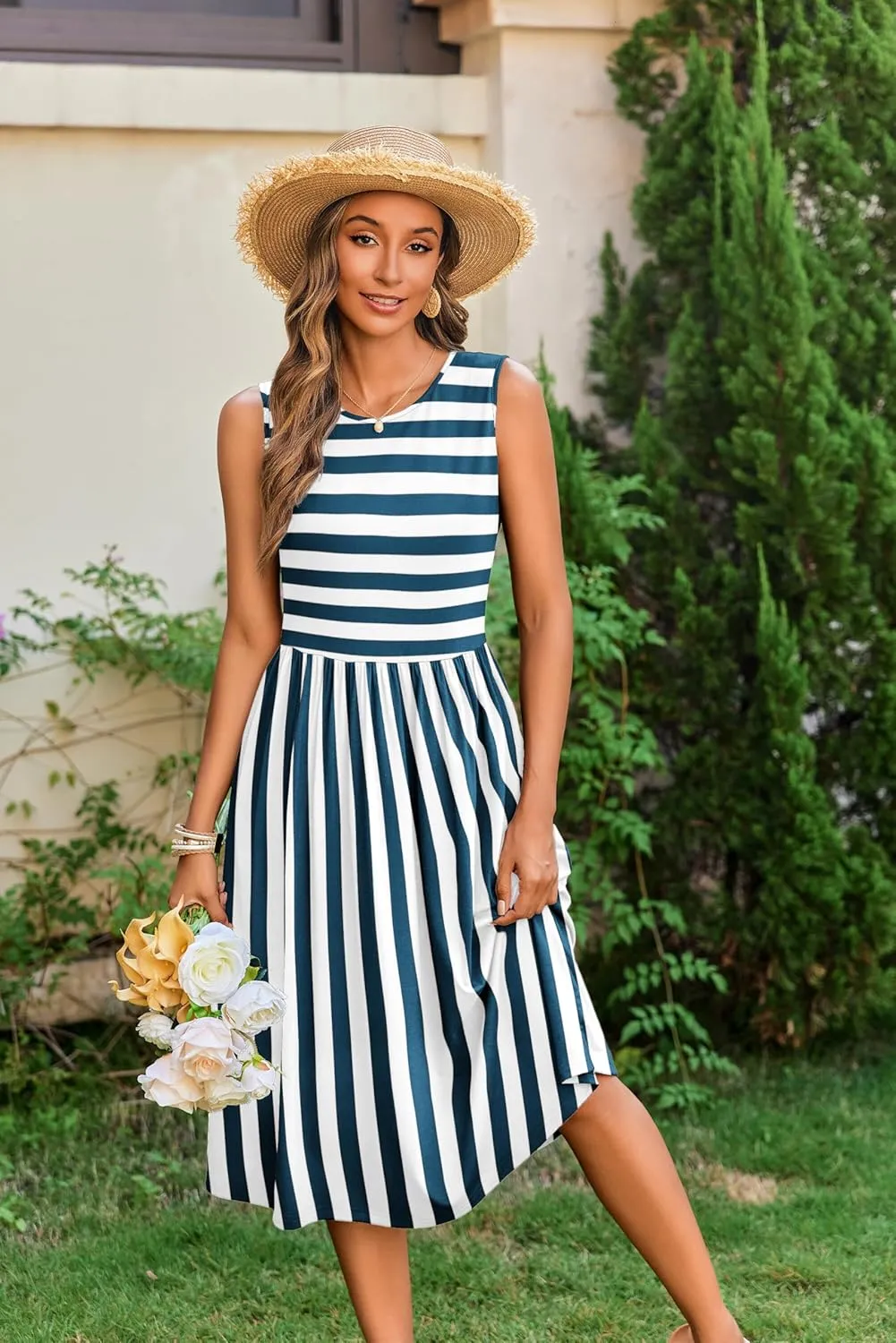 Zeagoo Women's Summer Tank Midi Dress with Pockets Floral Sleeveless A-Line Casual Loose T-Shirt Dresses Beach Sundress 2025