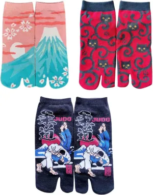 ZEALMAX Japanese Style Two-toed Socks Cotton Cosplay Socks Cartoon Socks Big Toe Socks for Women, 3 Pairs Pack, Medium