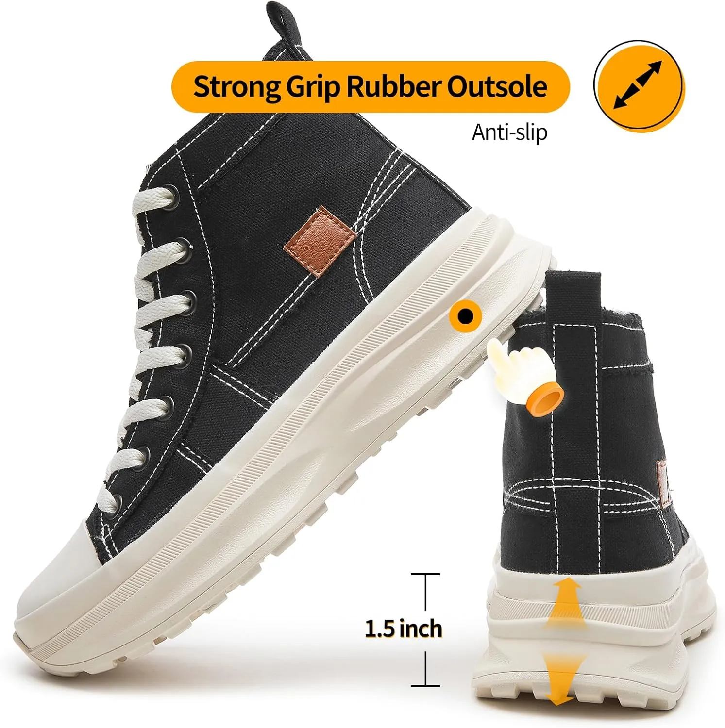 ZGR Womens Platform High Top Sneakers,White Canvas Sneakers for Women,Platform Tennis Shoes
