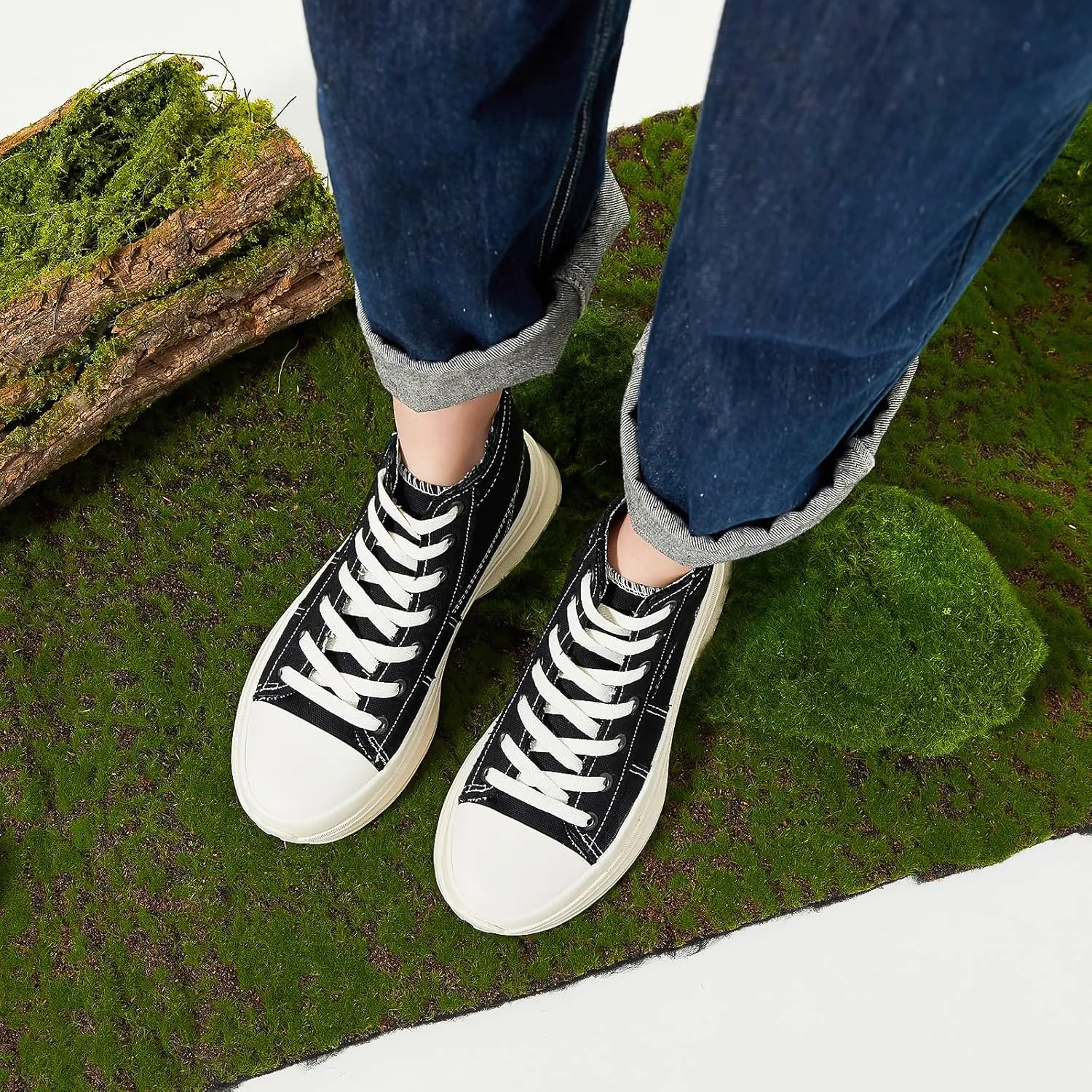 ZGR Womens Platform High Top Sneakers,White Canvas Sneakers for Women,Platform Tennis Shoes