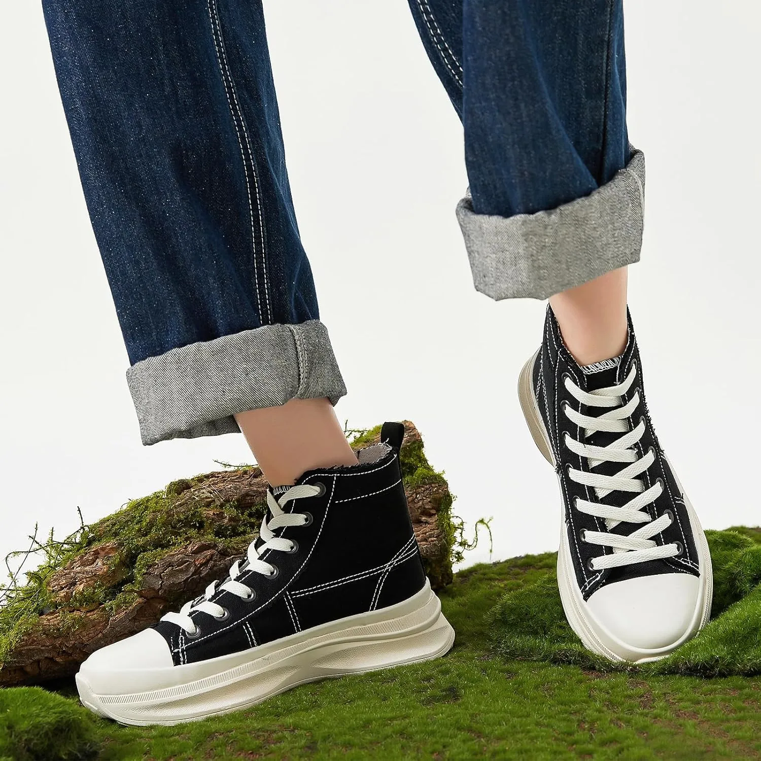 ZGR Womens Platform High Top Sneakers,White Canvas Sneakers for Women,Platform Tennis Shoes