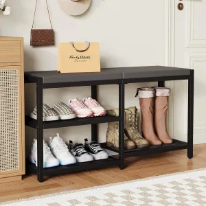 ZHOOGE Shoe Bench & Rack Storage Bench - Entryway Bench with Seat Cushion, Stable Organizer for Entryway & Living Room, Holds Up to 300 lb, (35" L x 12" W x 17" H, Black)