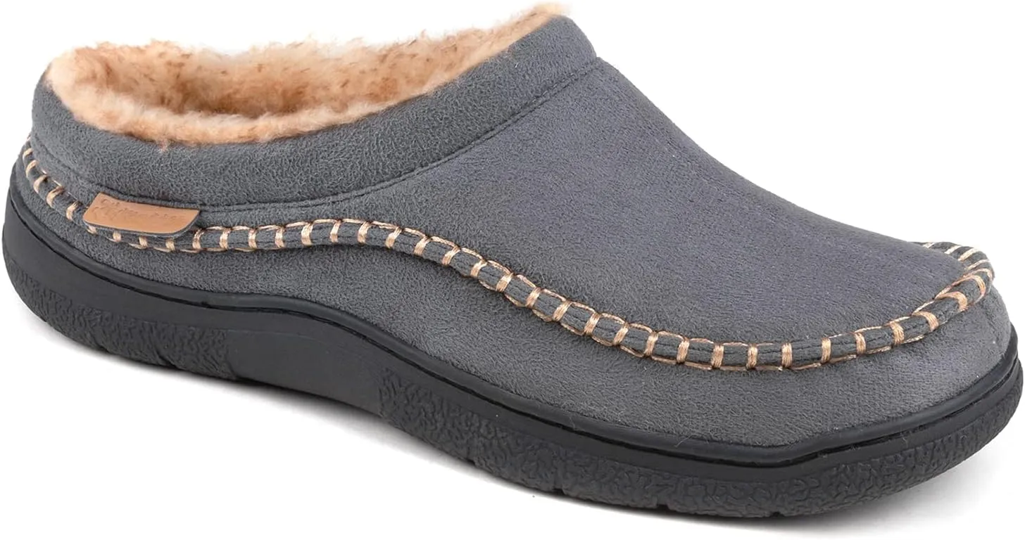 Zigzagger Men's Slip On Moccasin Slippers, Indoor/Outdoor Warm Fuzzy Comfy House Shoes, Fluffy Wide Loafer Slippers