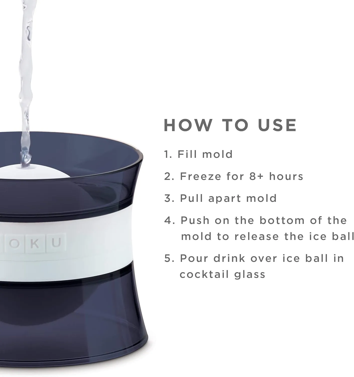 ZOKU Set of 4 Silicone Ice Sphere Molds, Stackable 2.5-Inch Ice Ball Makers, Keep Drinks Colder Longer with Less Dilution, Easy-Release, Black